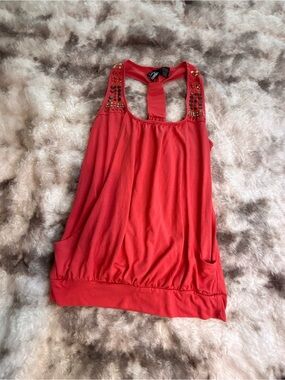 Vintage Y2K Weavers Coral Red Beaded Racerback Tank